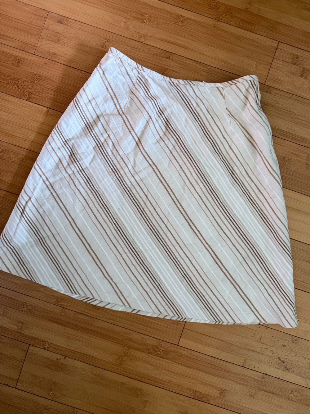 Vintage Liz Claiborne Lizwear Linen Blend A-Line Skirt Petite 6 Brown Gold Strip